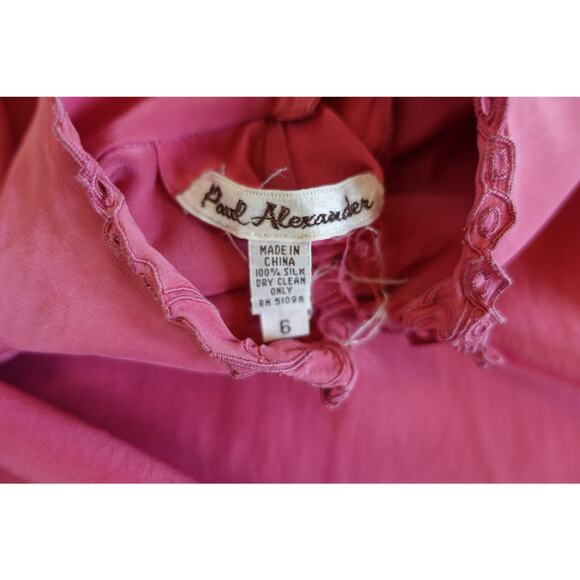 Vintage 80s Shirt Womens 6 Pink Silk Eyelet Bow Coquette Romantic Girly Top - Picture 4 of 12